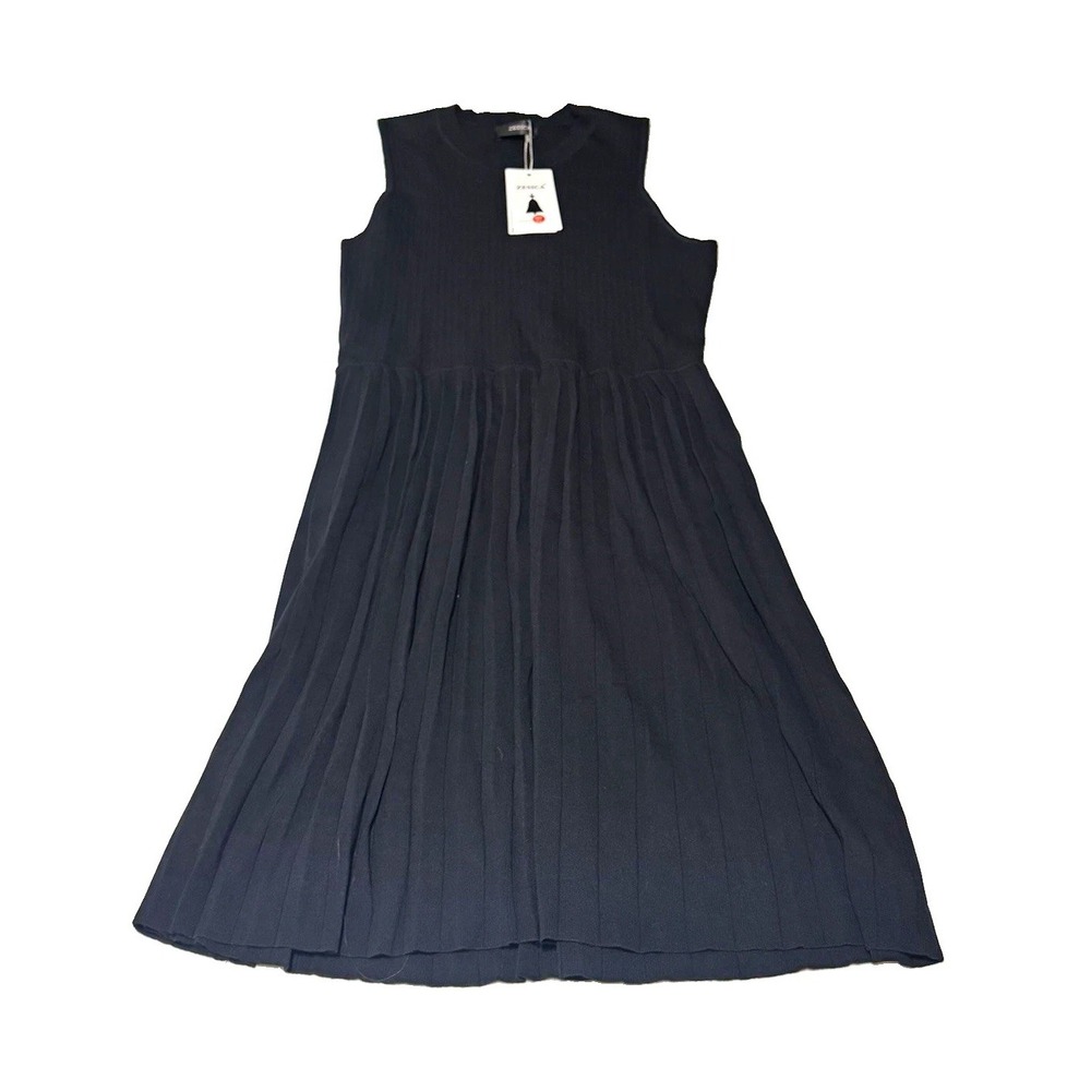 ZESICA Women's Black Sleeveless Ribbed Knit Pleated Midi Dress Size XL NWT